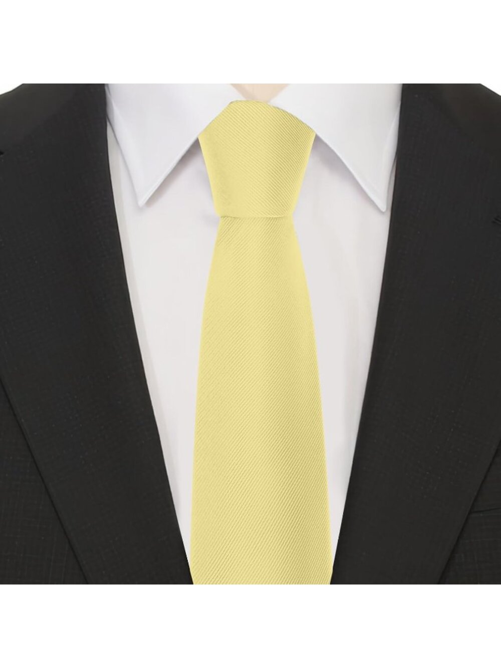 Men Light Yellow  Twill Diagonal Textured Silk Formal Necktie For Business Dress - Picture 3 of 6